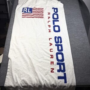Ralph Lauren Polo Sport Beach Towel White RL Flag 35x68 USA Cotton Large